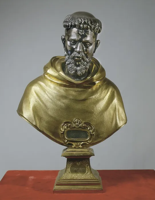 Framed Print : DOMINIC, Domingo de GuzmAn, Saint (1170-1221). Spanish religious man, founder of the Society of Jesus. Reliquary bust made of golden bronze and silver. Sculpture; Jewelry. SPAIN Framed Print : DOMINIC, Domingo de GuzmAn, Saint (1170-1221). Spanish religious man, founder of the Society of Jesus. Reliquary bust made of golden bronze and silver. Sculpture; Jewelry. SPAIN