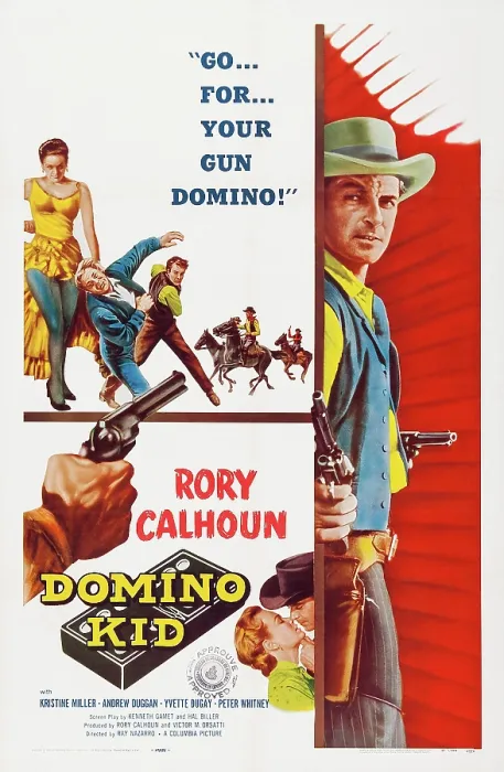 Framed Print : DOMINO KID, US poster, Rory Calhoun (right), bottom from left: Kristine Miller, Rory Calhoun, 1957 Framed Print : DOMINO KID, US poster, Rory Calhoun (right), bottom from left: Kristine Miller, Rory Calhoun, 1957