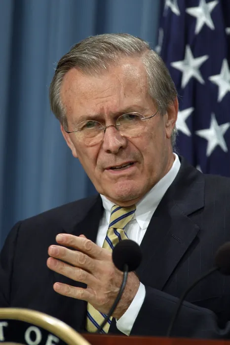 Framed Print : Donald H. Rumsfeld Secretary of Defense during a press briefing about Operation Iraqi Freedom the U.S. lead coalition's invasion of Iraq Framed Print : Donald H. Rumsfeld Secretary of Defense during a press briefing about Operation Iraqi Freedom the U.S. lead coalition's invasion of Iraq