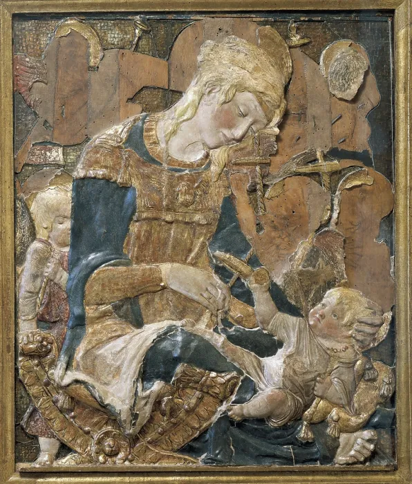Framed Print : DONATELLO, Donato de Betto Bardi, called (1386-1466). Madonna and Child. s.XV. Attributed work. Renaissance art. Quattrocento. Florentine school. Terra-cotta. ITALY. Florence Framed Print : DONATELLO, Donato de Betto Bardi, called (1386-1466). Madonna and Child. s.XV. Attributed work. Renaissance art. Quattrocento. Florentine school. Terra-cotta. ITALY. Florence