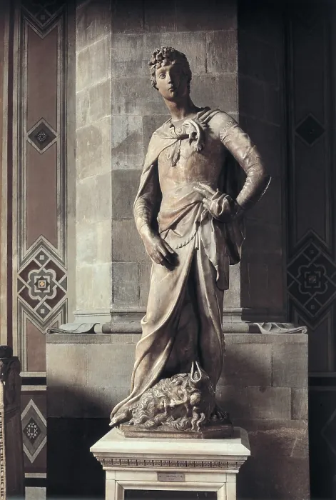 Framed Print : DONATELLO, Donato de Betto Bardi, called (1386-1466). David. 1409. Renaissance art. Quattrocento. Sculpture on marble. ITALY. Florence. Bargello National Museum