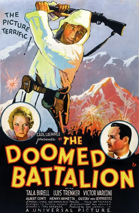 Framed Print : THE DOOMED BATTALION, clockwise from top on US poster art: Luis Trenker, Victor Varconi, Tala Birell, 1932