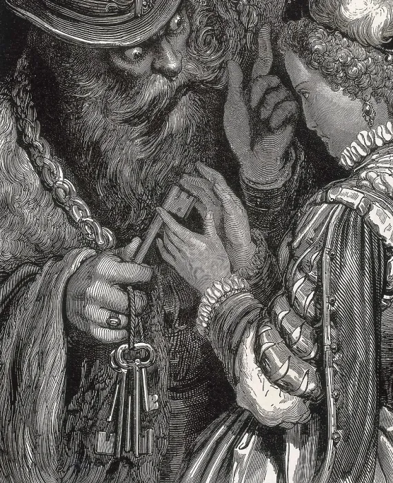 Framed Print : Dore, Gustave (1832-1883). Bluebeard. 1882. Detail. Engraving. AISA / Everett Collection**US SALES ONLY**