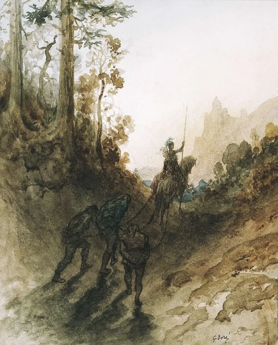 Framed Print : Dore, Gustave (1832-1883). The Giants are captured. Scene from Don Quixote. Watercolour. UNITED STATES OF AMERICA. Chicago. Art Institute of Chicago