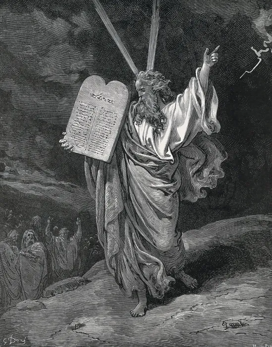 Framed Print : Dore, Paul Gustave (1832-1883). La Sainte Bible. 1866. Moses returning from Sinai. Romanticism. Engraving. - J. Bedmar / Iberfoto / Everett Collection (221802)**US SALES ONLY**