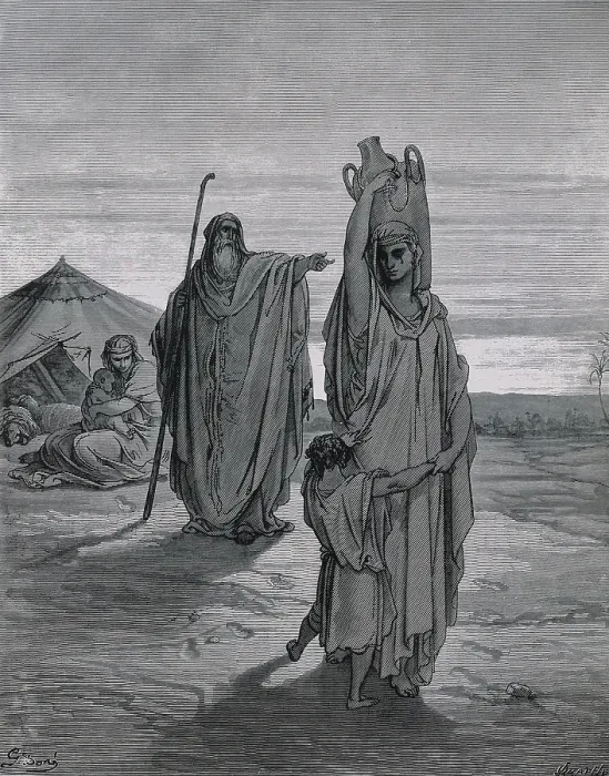 Framed Print : Dore, Paul Gustave (1832-1883). La Sainte Bible. 1866. Abraham says goodbye to Hagar. Engraving. - J. Bedmar / Iberfoto / Everett Collection (357296)**US SALES ONLY** Framed Print : Dore, Paul Gustave (1832-1883). La Sainte Bible. 1866. Abraham says goodbye to Hagar. Engraving. - J. Bedmar / Iberfoto / Everett Collection (357296)**US SALES ONLY**