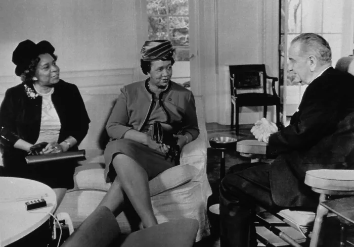 Framed Print : Dorothy Height and Rosa Gragg meet with LBJ. During the first month of his presidency, Johnson met with many African American leaders as he developed his Great Society programs Framed Print : Dorothy Height and Rosa Gragg meet with LBJ. During the first month of his presidency, Johnson met with many African American leaders as he developed his Great Society programs