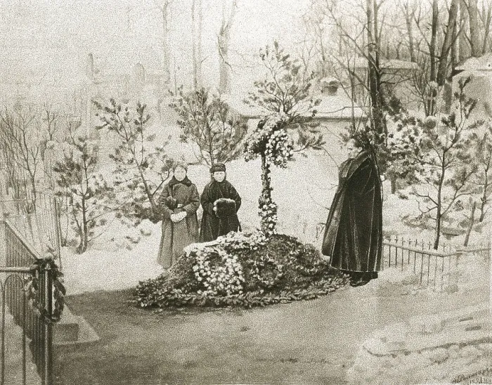 Framed Print : DOSTOYEVSKY, Fyodor Mikhaylovich (1821-1881). Dostoyevsky family in the cementery before his tomb. AISA / Everett Collection**US SALES ONLY**