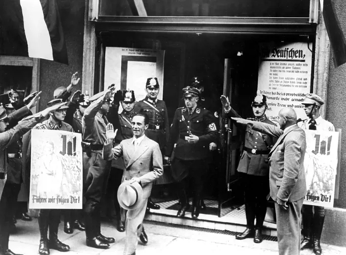 Framed Print : Dr. GOEBBELS emerging from a polling place in Berlin after casting his vote for Hitler. October 27, 1934.. Courtesy: CSU Archives  /  Everett Collection