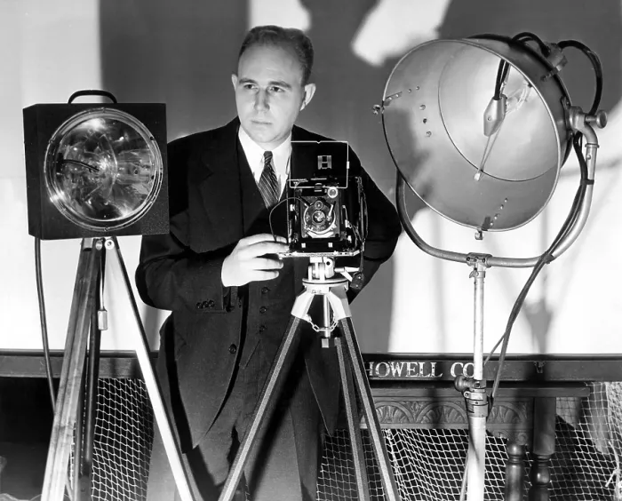 Framed Print : Dr. Harold Edgarton, of M.I.T. stands behind his camera that boasts ultra-speed photography, with pictures being taken at 1 / 100, 000th of a second. 12 / 7 / 38 Framed Print : Dr. Harold Edgarton, of M.I.T. stands behind his camera that boasts ultra-speed photography, with pictures being taken at 1 / 100, 000th of a second. 12 / 7 / 38