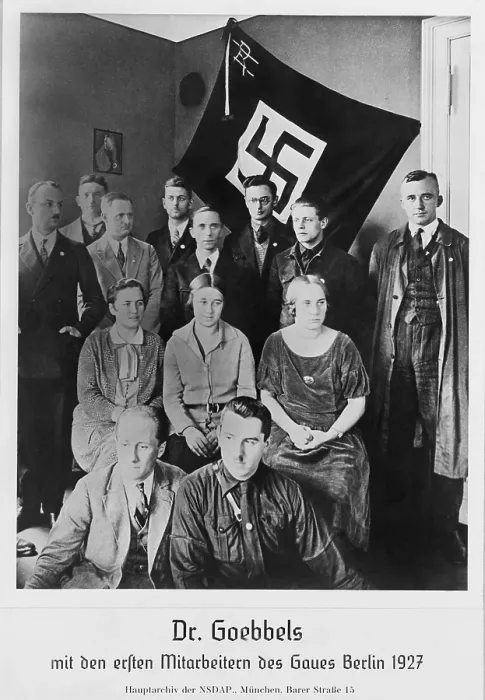 Framed Print : Dr. Joseph Goebbels with the first co-workers of the Berlin administrative district of the Nazi Party in 1927 (BSLOC_2020_2_160) Framed Print : Dr. Joseph Goebbels with the first co-workers of the Berlin administrative district of the Nazi Party in 1927 (BSLOC_2020_2_160)