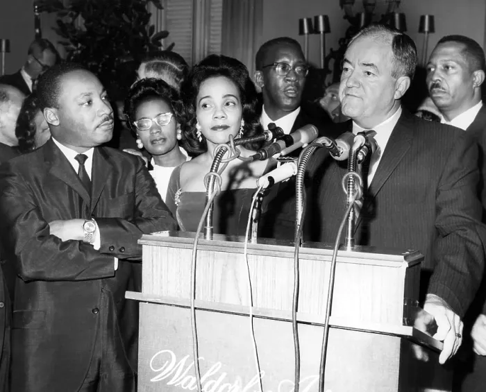 Framed Print : Dr. Martin Luther King Jr. with wife, Coretta Scott King, Vice-President-elect Hubert Humphrey, speaking at reception announcing Dr Framed Print : Dr. Martin Luther King Jr. with wife, Coretta Scott King, Vice-President-elect Hubert Humphrey, speaking at reception announcing Dr