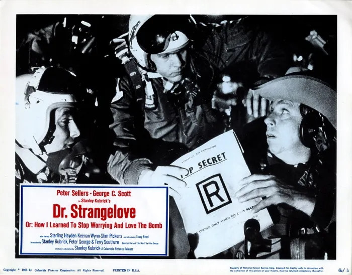 Framed Print : DR. STRANGELOVE, (aka DR. STRANGELOVE OR: HOW I LEARNED TO STOP WORRYING AND LOVE THE BOMB), from left, Shane Rimmer, Frank Berry, Slim Pickens, 1964 Framed Print : DR. STRANGELOVE, (aka DR. STRANGELOVE OR: HOW I LEARNED TO STOP WORRYING AND LOVE THE BOMB), from left, Shane Rimmer, Frank Berry, Slim Pickens, 1964
