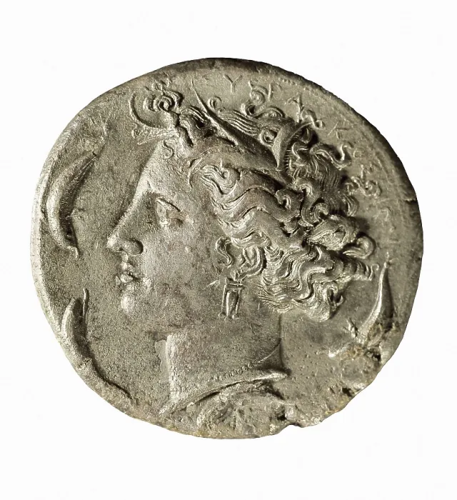 Framed Print : Drachma sporting the portrait of Dionysus the Elder of Siracusa (5th.4th c. BC). Coin. AISA / Everett Collection**US SALES ONLY**