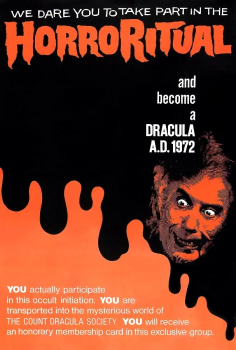 Framed Print : DRACULA A.D. 1972, lower right: Christopher Lee on advance 1-sheet poster art, 1972