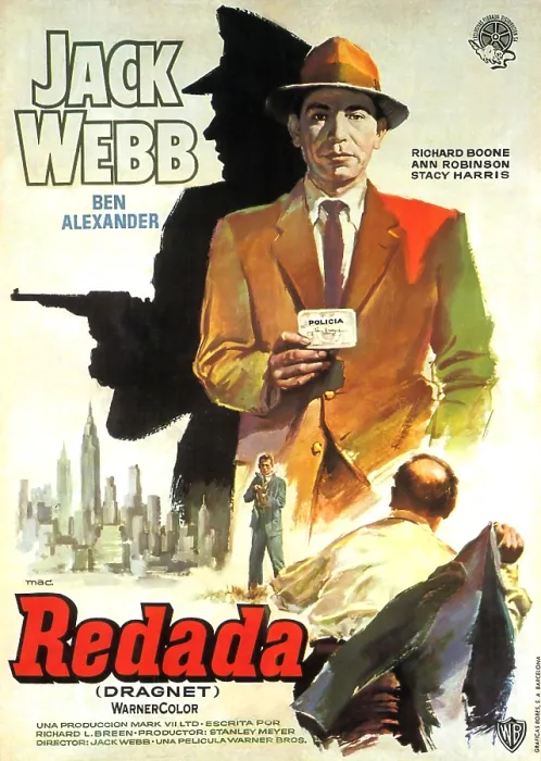 Framed Print : DRAGNET, (aka REDADA, its Spanish title), Jack Webb on Spanish poster art, 1954 Framed Print : DRAGNET, (aka REDADA, its Spanish title), Jack Webb on Spanish poster art, 1954