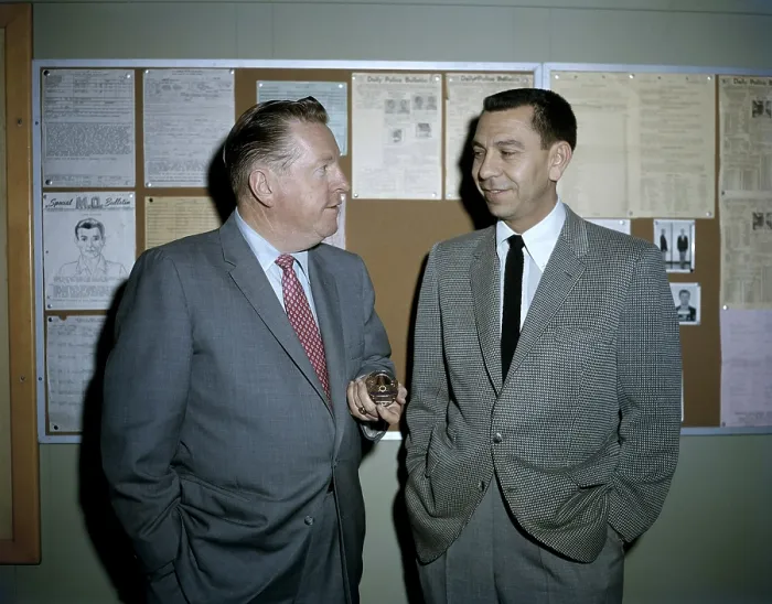 Framed Print : DRAGNET, from left, Ben Alexander, Jack Webb, 1951-59
