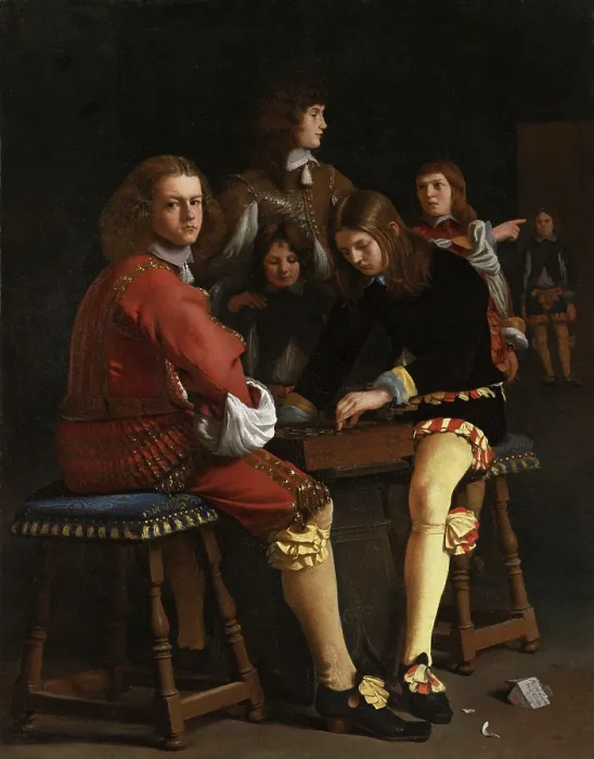 Framed Print : The Draughts Players, by Michael Sweerts, 1652, Flemish painting, oil on canvas. Two seated boys on benches engaged in a game of checkers, while two others look Framed Print : The Draughts Players, by Michael Sweerts, 1652, Flemish painting, oil on canvas. Two seated boys on benches engaged in a game of checkers, while two others look