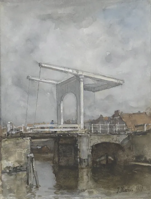 Framed Print : A Drawbridge, by Jacob Maris, 1875, Dutch watercolor painting. Maris was a leading member of the Hague School of landscape painters. (BSLOC_2016_1_88) Framed Print : A Drawbridge, by Jacob Maris, 1875, Dutch watercolor painting. Maris was a leading member of the Hague School of landscape painters. (BSLOC_2016_1_88)