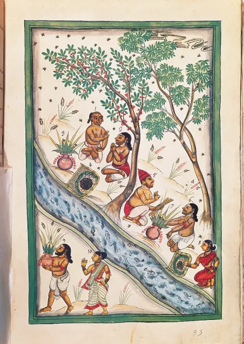 Framed Print : Drawings of Indian subjects ordered by Nic. Mannucci, by Unknown Artist, 18th Century, - Italy, Veneto, Venice, Marciana Library. All. The Brahmans Brahmins bless the water