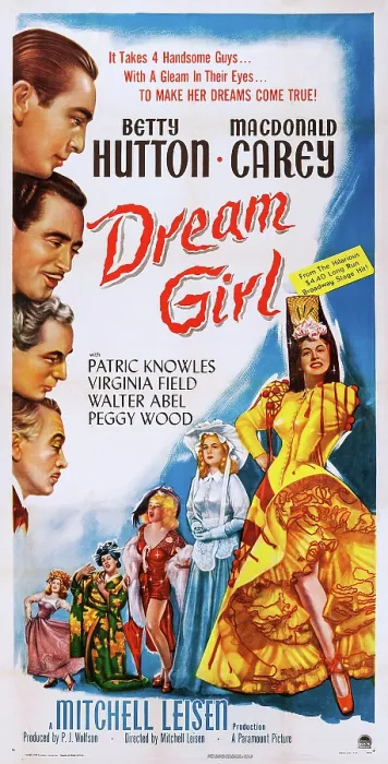 Framed Print : DREAM GIRL, US poster, far right: Betty Hutton, left from top: Macdonald Carey, Patric Knowles, Lowell Gilmore, Walter Abel, 1948