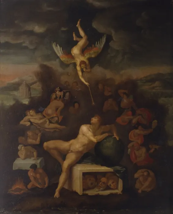 Framed Print : The Dream (Il sogno), by Unknown Artist, 16th Century, oil on board - Italy, Tuscany, Florence, Buonarroti House. Whole artwork view
