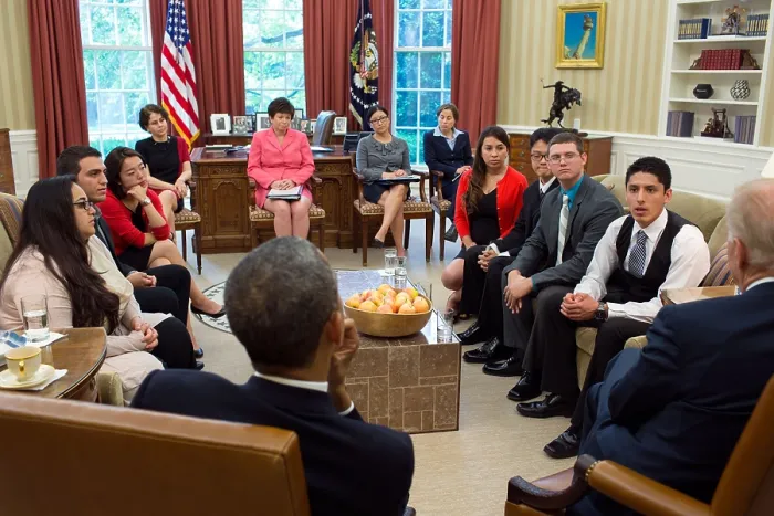 Framed Print : DREAMers recipients of Deferred Action For Childhood Arrivals (DACA) Initiative in the Oval Office