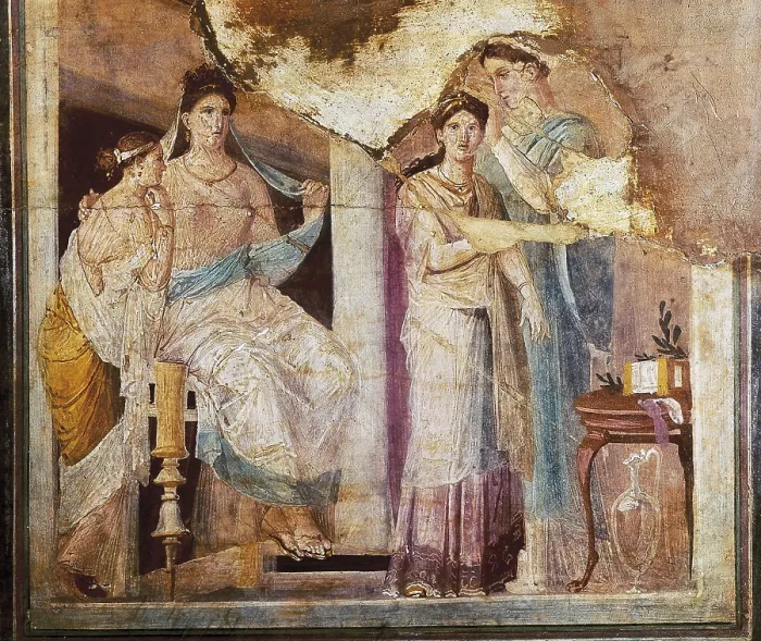 Framed Print : Dressing scene of a priestess. Roman art. Early Empire. Fresco. ITALY. Naples. National Museum of Archaeology. Proc: ITALY. Herculaneum Framed Print : Dressing scene of a priestess. Roman art. Early Empire. Fresco. ITALY. Naples. National Museum of Archaeology. Proc: ITALY. Herculaneum