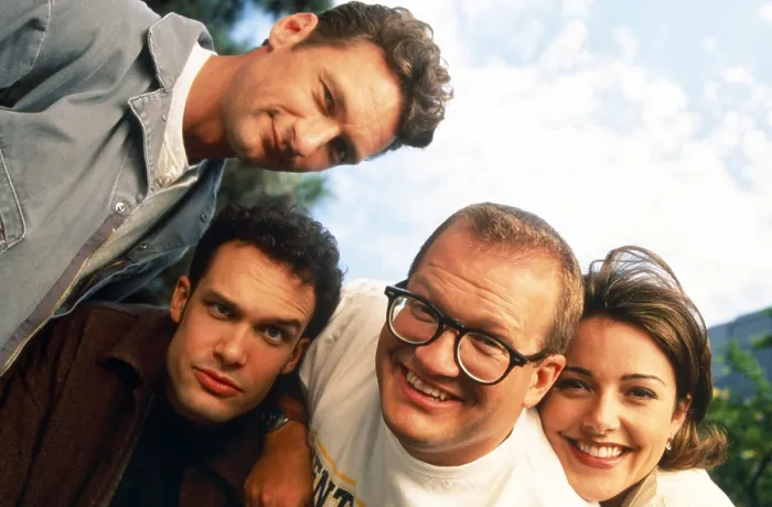 Framed Print : THE DREW CAREY SHOW, from left: Ryan Stiles, Diedrich Bader, Drew Carey, Christa Miller, 1995-2004 Framed Print : THE DREW CAREY SHOW, from left: Ryan Stiles, Diedrich Bader, Drew Carey, Christa Miller, 1995-2004
