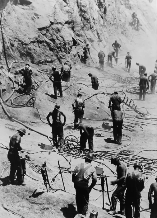 Framed Print : Drillers excavating the dam foundation on the Nevada site of Boulder dam, excavating the dam foundation. 1933