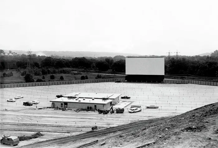 Framed Print : Drive-in movie theater under construction in Cleveland, Ohio, 1957. Courtesy: CSU Archives  /  Everett Collection