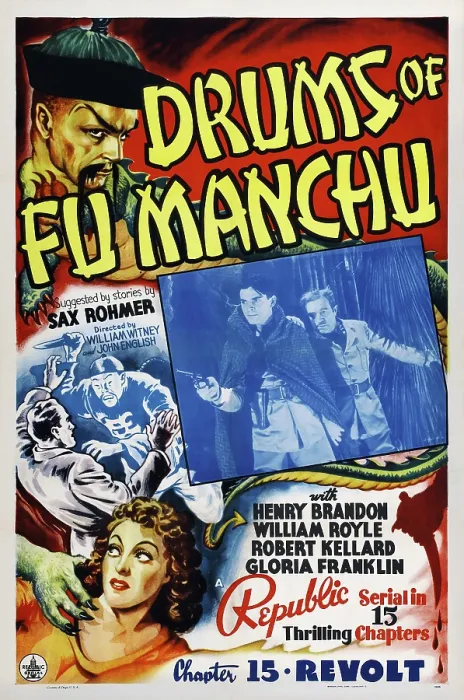 Framed Print : DRUMS OF FU MANCHU, top: Henry Brandon, inset left: Robert Kellard, bottom: Luana Walters in Chapter 15: Revolt on poster art, 1940 Framed Print : DRUMS OF FU MANCHU, top: Henry Brandon, inset left: Robert Kellard, bottom: Luana Walters in Chapter 15: Revolt on poster art, 1940