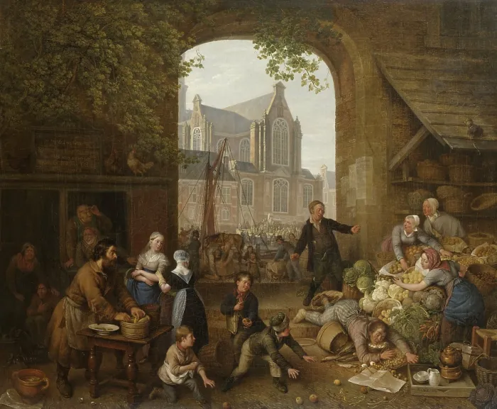 Framed Print : Two Drunkards at the Market near the Westerkerk in Amsterdam, by Peter Paul Joseph Noel, 1821