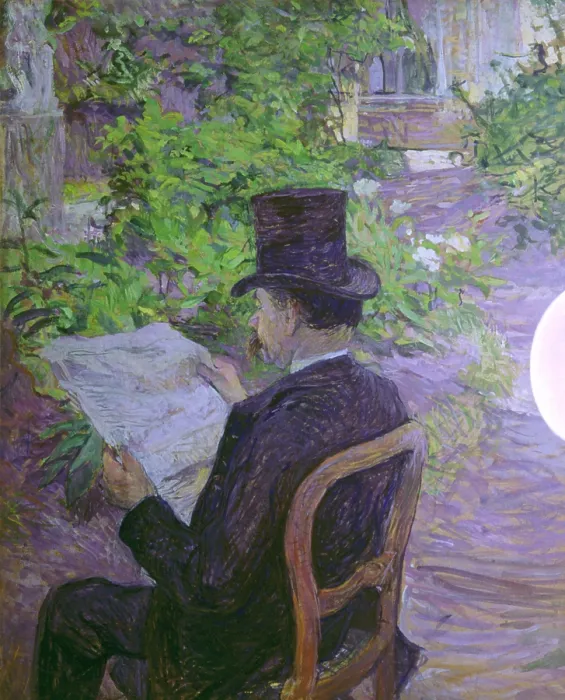 Framed Print : Dsir Dihau Reading a Newspaper in the Garden (Dsir Dihau, lecture d'un journal dans le jardin), by Henri de Toulouse-Lautrec, 1890, 19th Century, oil on canvas