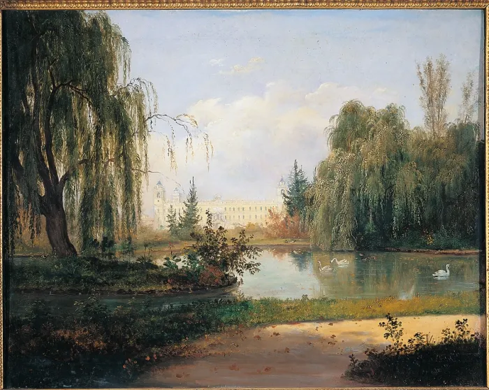 Framed Print : The Ducal Park of Colorno with a View of the Pond, by Giuseppe Drugman, 1830, 19th Century, canvas, - Italy, Emilia Romagna, Parma, Glauco Lombardi Museum
