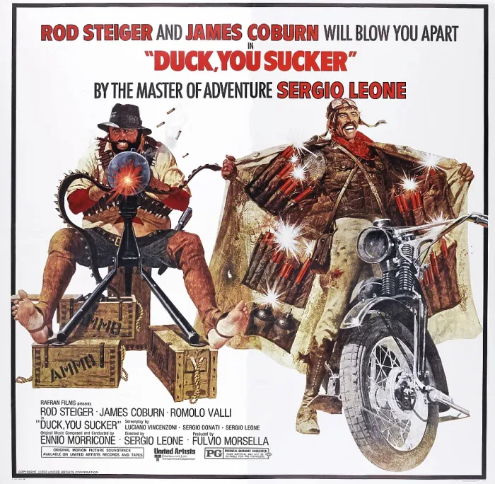 Framed Print : DUCK, YOU SUCKER, (aka GIU LA TESTA, aka A FISTFUL OF DYNAMITE), US poster art, from left: Rod Steiger, James Coburn, 1971 Framed Print : DUCK, YOU SUCKER, (aka GIU LA TESTA, aka A FISTFUL OF DYNAMITE), US poster art, from left: Rod Steiger, James Coburn, 1971