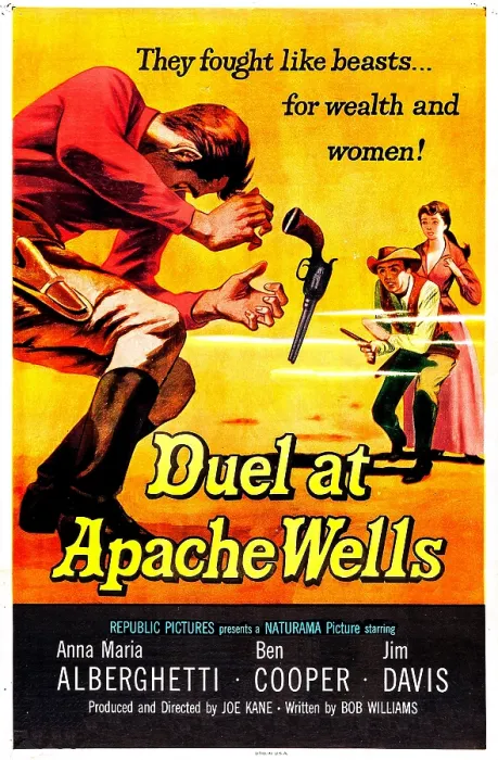 Framed Print : DUEL AT APACHE WELLS, US poster, from left: Jim Davis, Ben Cooper, Anna Maria Alberghetti, 1957 Framed Print : DUEL AT APACHE WELLS, US poster, from left: Jim Davis, Ben Cooper, Anna Maria Alberghetti, 1957