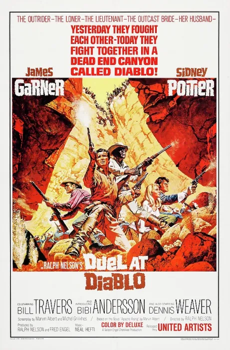 Framed Print : DUEL AT DIABLO, US poster art, from left: Dennis Weaver, James Garner, Sidney Poitier, Bibi Andersson, Bill Travers, 1966 Framed Print : DUEL AT DIABLO, US poster art, from left: Dennis Weaver, James Garner, Sidney Poitier, Bibi Andersson, Bill Travers, 1966