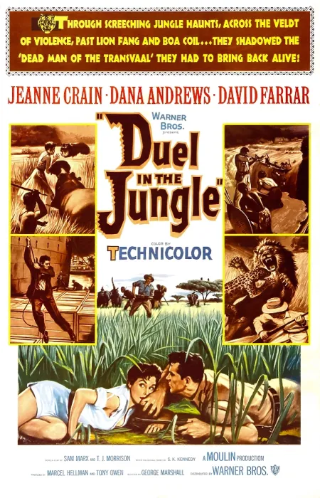 Framed Print : DUEL IN THE JUNGLE, Us poster, bottom from left: Jeanne Crain, Dana Andrews, 1954
