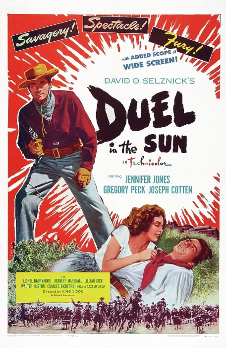 Framed Print : DUEL IN THE SUN, US poster art, left and right: Gregory Peck; center: Jennifer Jones, 1946