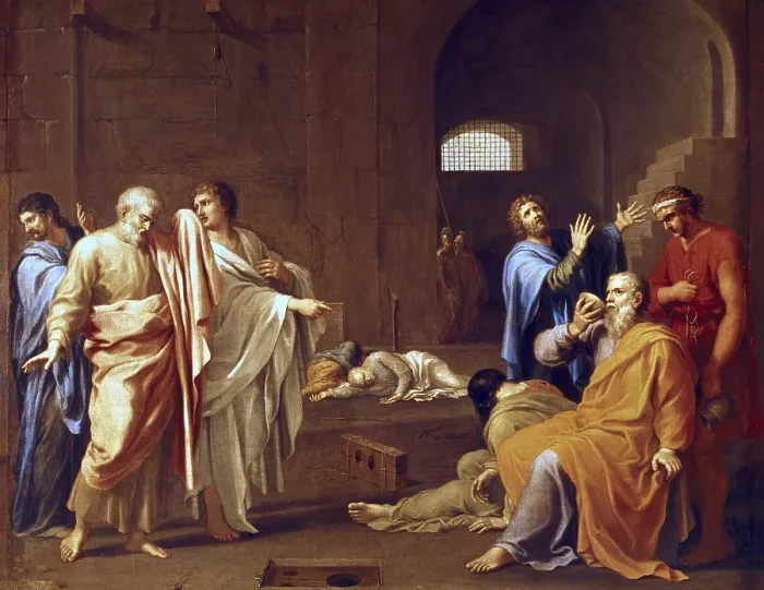 Framed Print : DUFRESNOY, Charles Alphonse (1611-1668). The Death of Socrates. mid. 17th c. Oil on canvas. ITALY. Florence. Pitti Palace. - Iberfoto / Everett Collection (380320)**US SALES ONLY**