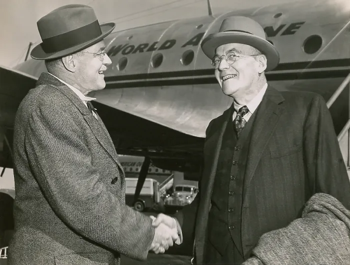Framed Print : The Dulles brothers meet at La Guardia Airport, on October 4, 1948. John Foster and Allen were both advisors to Republican presidential candidate Thomas Dewey