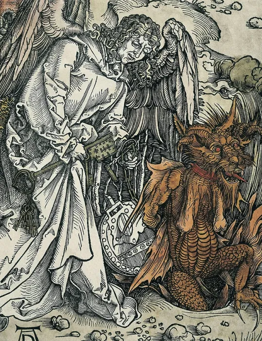 Framed Print : DURER, Albrecht (1471-1528). Apocalypse of St. John. 1496-1498. The Angel shuts again the Evil in Hell. Detail. Flemish art. Xylography. ITALY. Venice. Correr Museum Library Framed Print : DURER, Albrecht (1471-1528). Apocalypse of St. John. 1496-1498. The Angel shuts again the Evil in Hell. Detail. Flemish art. Xylography. ITALY. Venice. Correr Museum Library