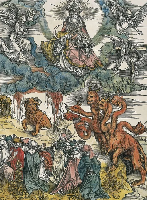 Framed Print : DURER, Albrecht (1471-1528). Apocalypse of St. John. 1496-1498. Evil forces in the shape of monsters trying to invade the Earth. Flemish art. Xylography. ITALY. Venice