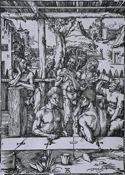Framed Print : DURER, Albrecht (1471-1528). The Men's bath. 1496. German school. Renaissance art. Engraving. FRANCE. Reims. HOtel le Vergeur Museum Framed Print : DURER, Albrecht (1471-1528). The Men's bath. 1496. German school. Renaissance art. Engraving. FRANCE. Reims. HOtel le Vergeur Museum