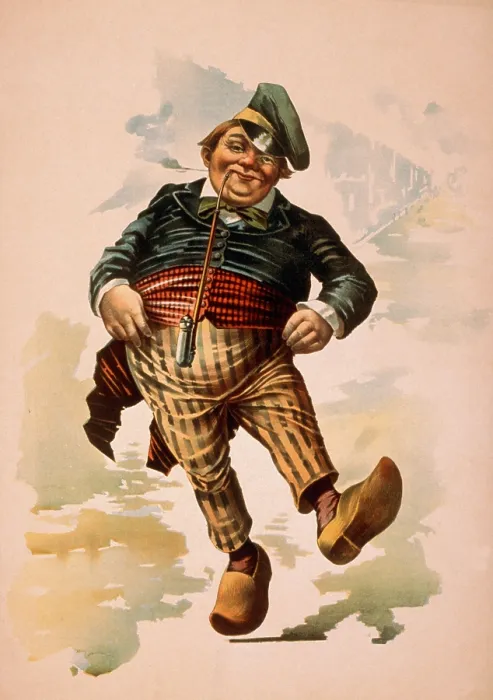 Framed Print : Dutchman dancing in wooden shoes with pipe. 1890's Theatrical poster Framed Print : Dutchman dancing in wooden shoes with pipe. 1890's Theatrical poster