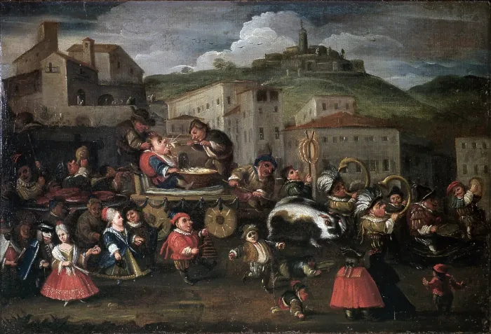 Framed Print : Dwarfs in a Square in Brescia, by Faustino Bocchi, 1659 - 1741, 12th - 18th Century, oil on canvas - Italy, Lombardy, Sant'Angelo Lodigiano, Morando Bolognini Museum