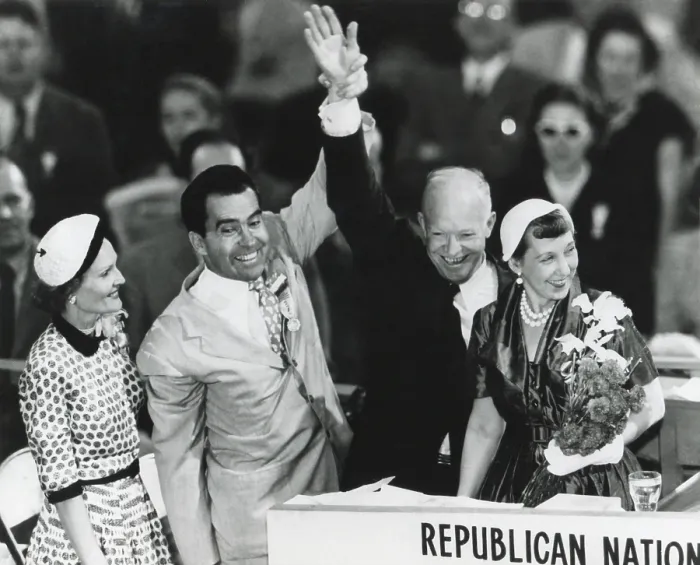 Framed Print : Dwight Eisenhower and Richard Nixon after nomination for President and Vice President, July 1952 Framed Print : Dwight Eisenhower and Richard Nixon after nomination for President and Vice President, July 1952