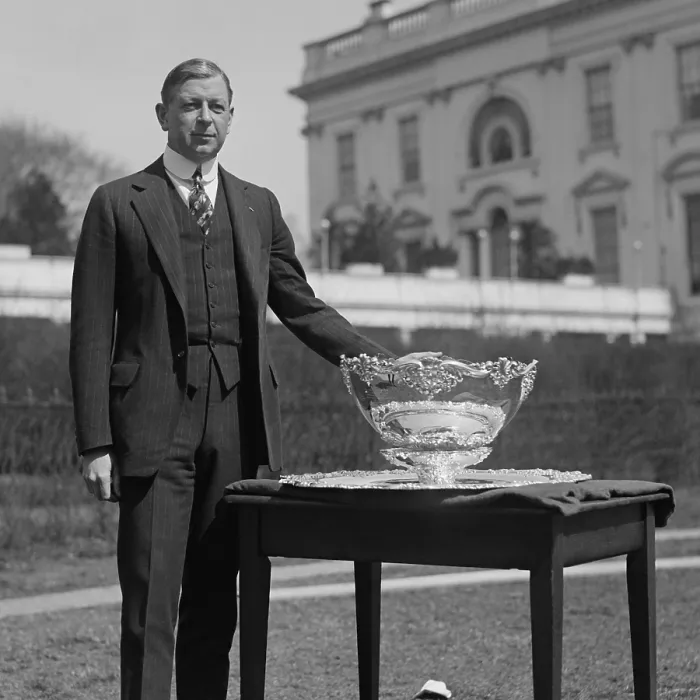 Framed Print : Dwight Filley Davis, with the Davis Cup, which he purchased with his own $1000 in 1899