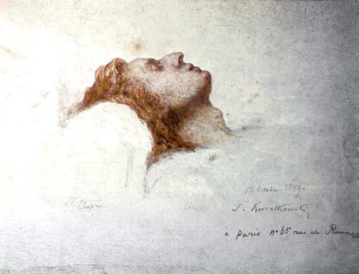Framed Print : Dying Chopin (Chopin sul letto di morte), by Teofil Kwiatkowski, 1849, 19th Century, pencil and watercolour on paper, 16, 6 x 22, 7 cm - Poland, Warsaw, Fryderyka Chopina Museum Framed Print : Dying Chopin (Chopin sul letto di morte), by Teofil Kwiatkowski, 1849, 19th Century, pencil and watercolour on paper, 16, 6 x 22, 7 cm - Poland, Warsaw, Fryderyka Chopina Museum